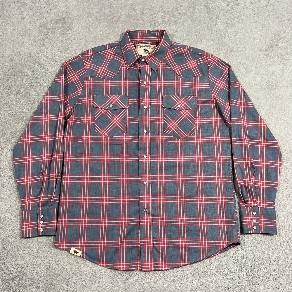 Western Aloha Pearl Snap Shirt Mens Large Made In USA Texas Long Sleeve Plaid